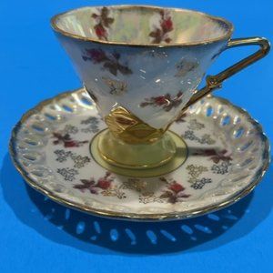 Vintage Royal Sealy China Footed cup and ruffled scalloped saucer